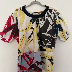 Marni Multicolor Patchwork Leaf Print Short Sleeve Tee